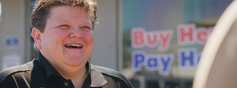 Pat speaking with customer, Joann