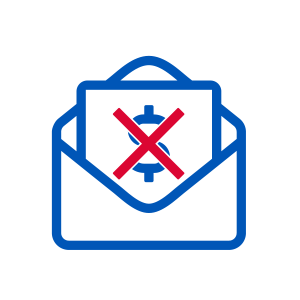 Blue envelope with bill and red "X" icon