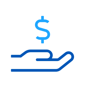 Blue hand holding dollar sign