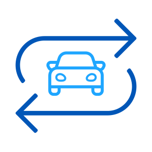 trade Blue car inside swap arrows icon
