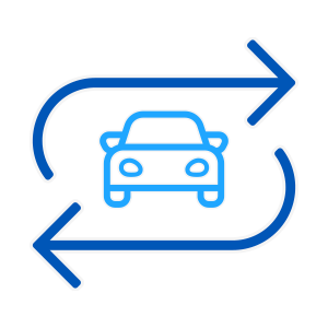 Blue car with swapping arrows icon