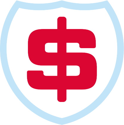 Red dollar sign inside blue shield icon
