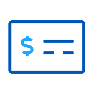 donate Blue check with a dollar sign icon
