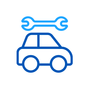 blue wrench and blue car icon